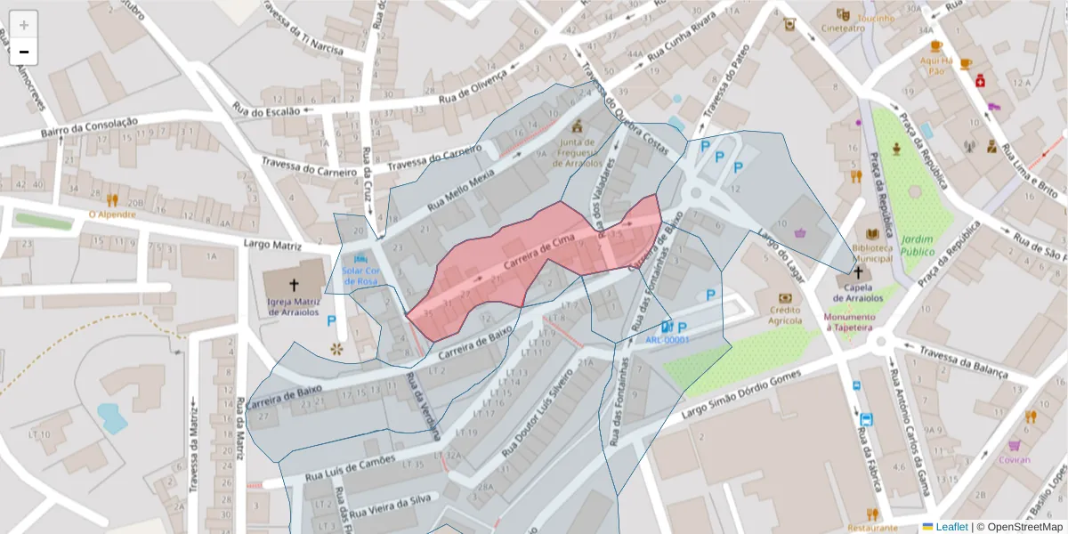 Mapa detalhado do código postal 7040-035 com limites, códigos postais vizinhos e agências dos correios