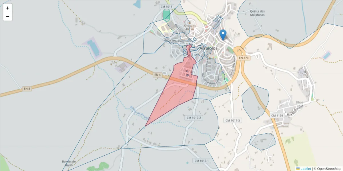 Mapa detalhado do código postal 7040-038 com limites, códigos postais vizinhos e agências dos correios
