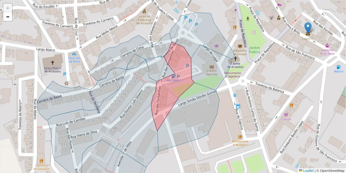 Mapa detalhado do código postal 7040-044 com limites, códigos postais vizinhos e agências dos correios
