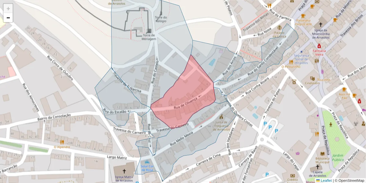 Mapa detalhado do código postal 7040-047 com limites, códigos postais vizinhos e agências dos correios