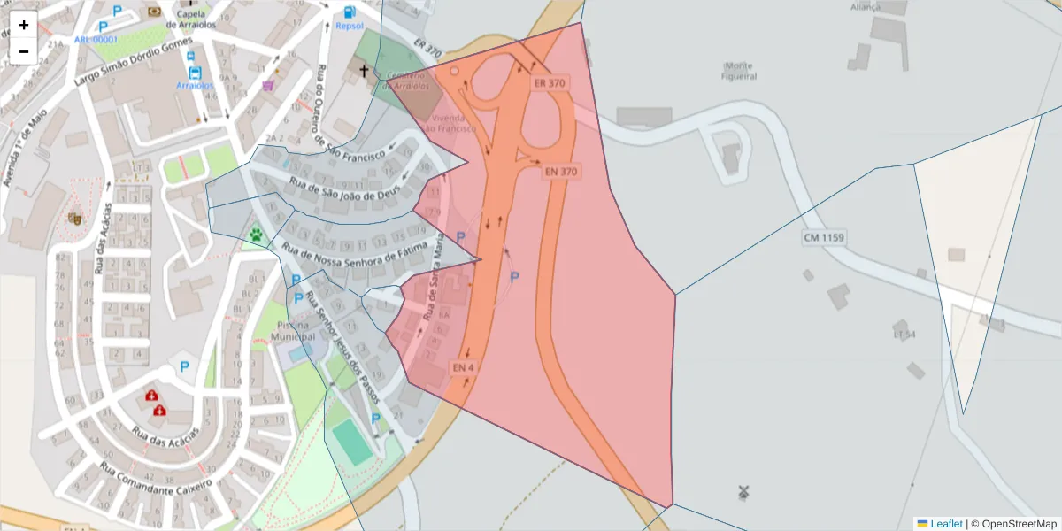 Mapa detalhado do código postal 7040-048 com limites, códigos postais vizinhos e agências dos correios