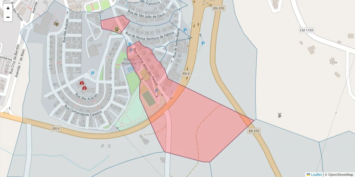 Mapa detalhado do código postal 7040-057 com limites, códigos postais vizinhos e agências dos correios