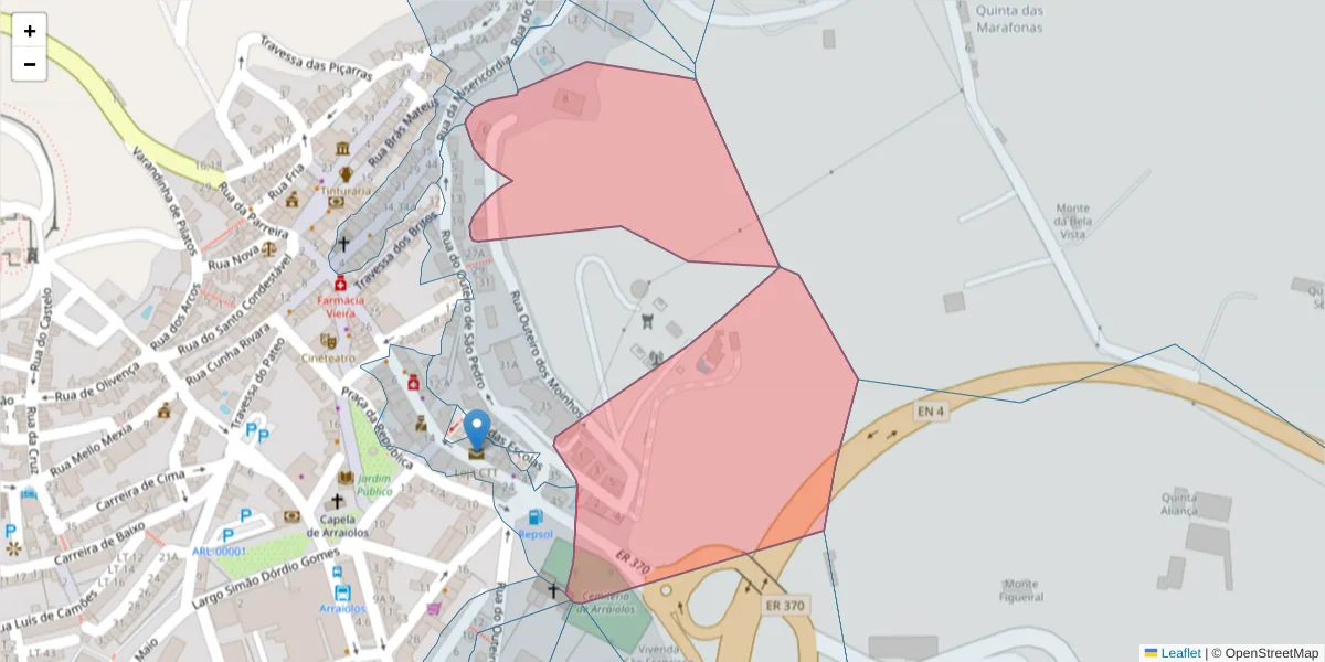 Mapa detalhado do código postal 7040-069 com limites, códigos postais vizinhos e agências dos correios