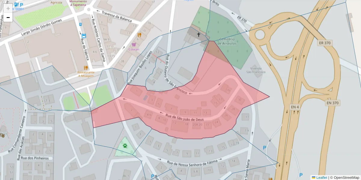 Mapa detalhado do código postal 7040-070 com limites, códigos postais vizinhos e agências dos correios