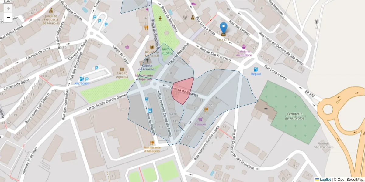 Mapa detalhado do código postal 7040-071 com limites, códigos postais vizinhos e agências dos correios