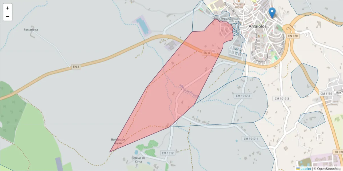 Mapa detalhado do código postal 7040-079 com limites, códigos postais vizinhos e agências dos correios