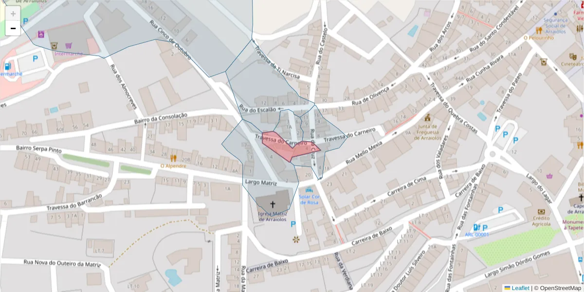 Mapa detalhado do código postal 7040-080 com limites, códigos postais vizinhos e agências dos correios