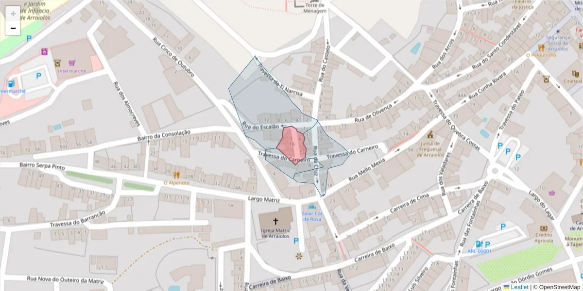 Mapa detalhado do código postal 7040-081 com limites, códigos postais vizinhos e agências dos correios