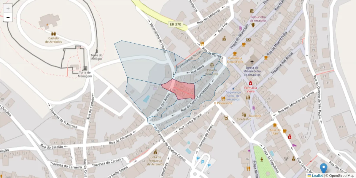 Mapa detalhado do código postal 7040-082 com limites, códigos postais vizinhos e agências dos correios
