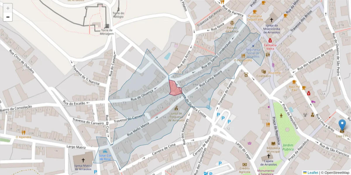 Mapa detalhado do código postal 7040-084 com limites, códigos postais vizinhos e agências dos correios