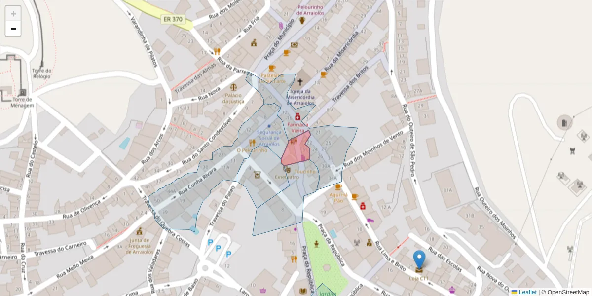 Mapa detalhado do código postal 7040-091 com limites, códigos postais vizinhos e agências dos correios