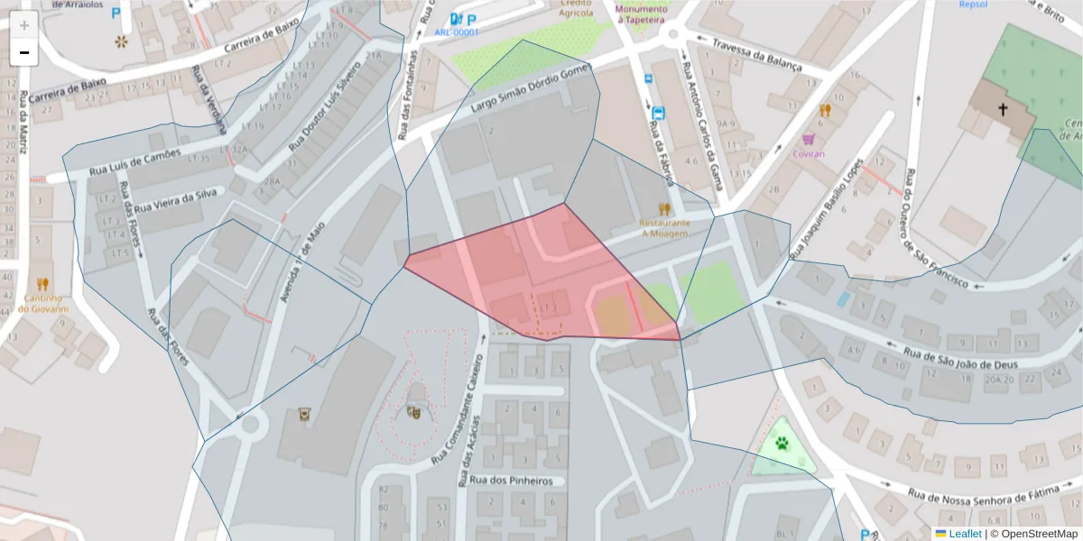 Mapa detalhado do código postal 7040-126 com limites, códigos postais vizinhos e agências dos correios