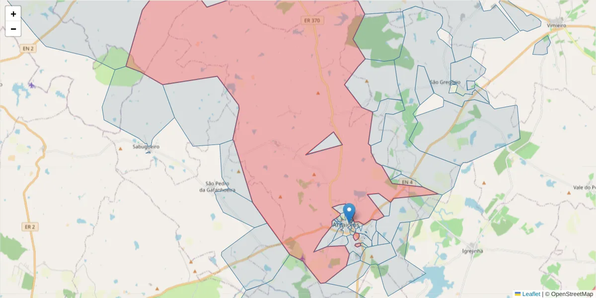 Mapa detalhado do código postal 7040-130 com limites, códigos postais vizinhos e agências dos correios