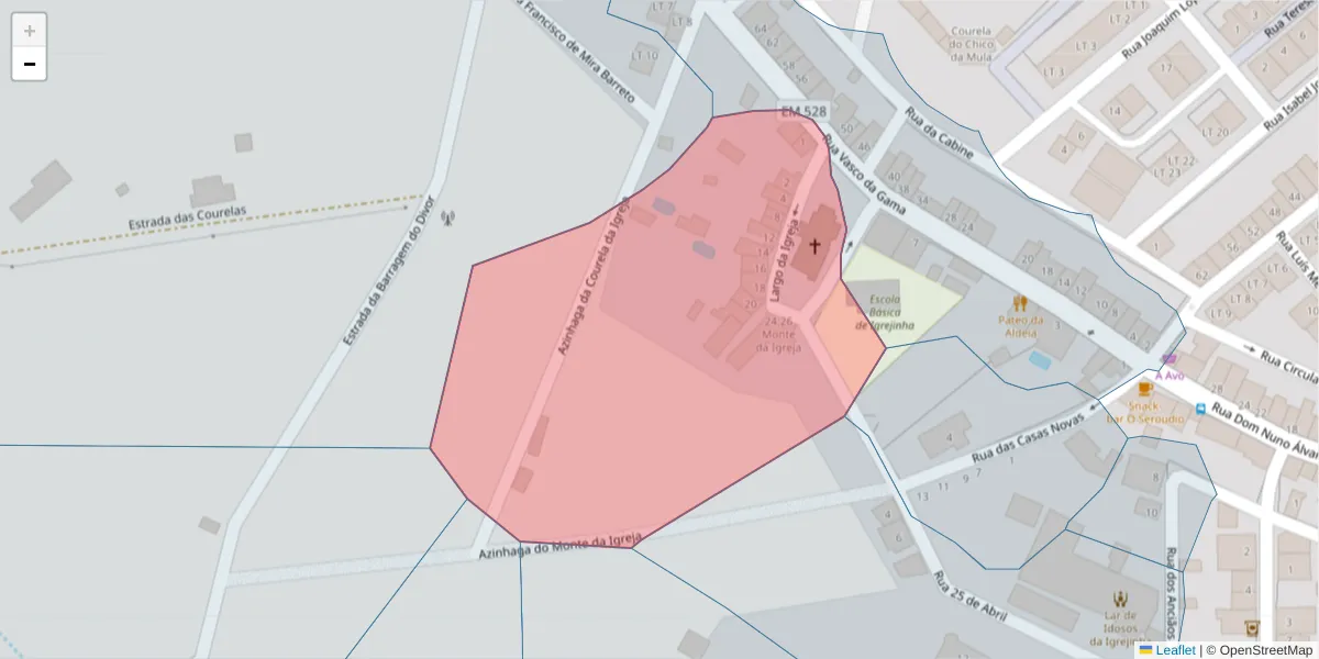 Mapa detalhado do código postal 7040-207 com limites, códigos postais vizinhos e agências dos correios