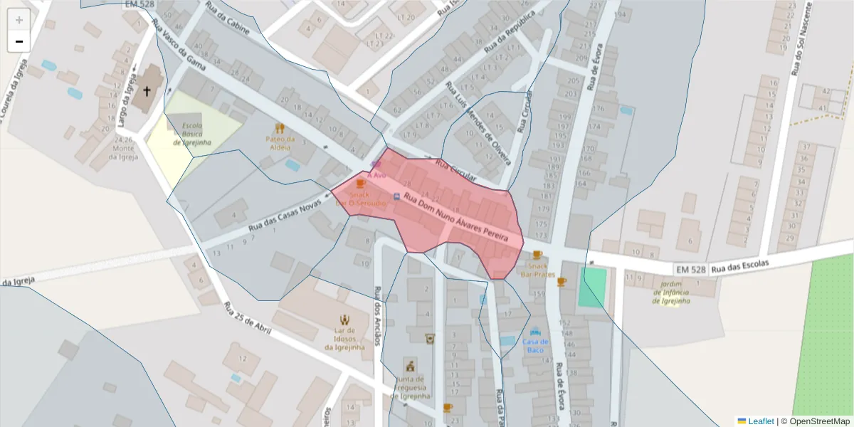 Mapa detalhado do código postal 7040-224 com limites, códigos postais vizinhos e agências dos correios