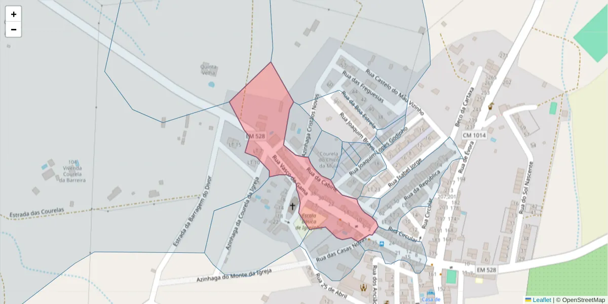Mapa detalhado do código postal 7040-231 com limites, códigos postais vizinhos e agências dos correios