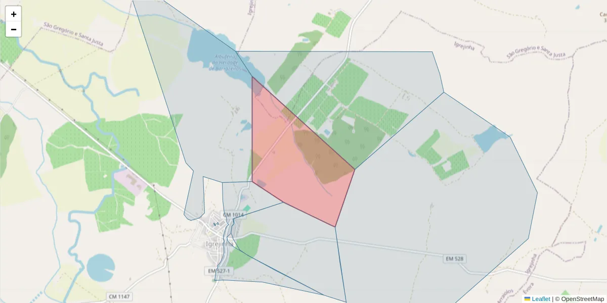 Mapa detalhado do código postal 7040-261 com limites, códigos postais vizinhos e agências dos correios