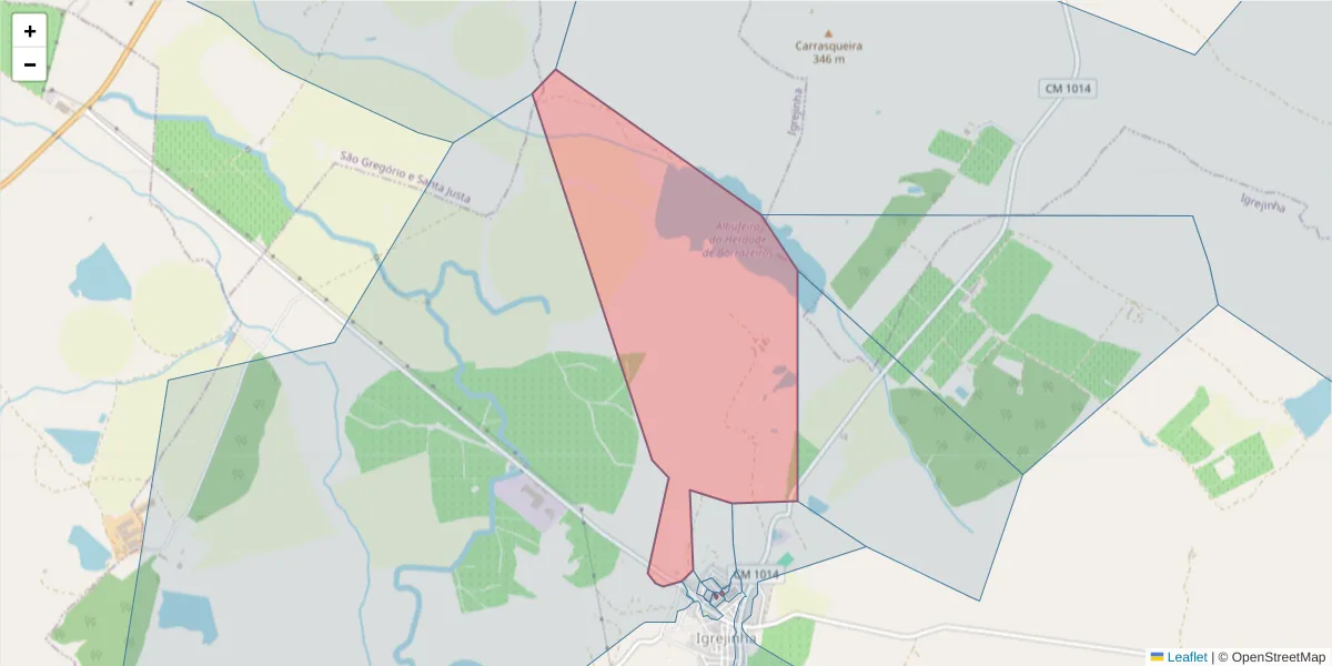 Mapa detalhado do código postal 7040-273 com limites, códigos postais vizinhos e agências dos correios