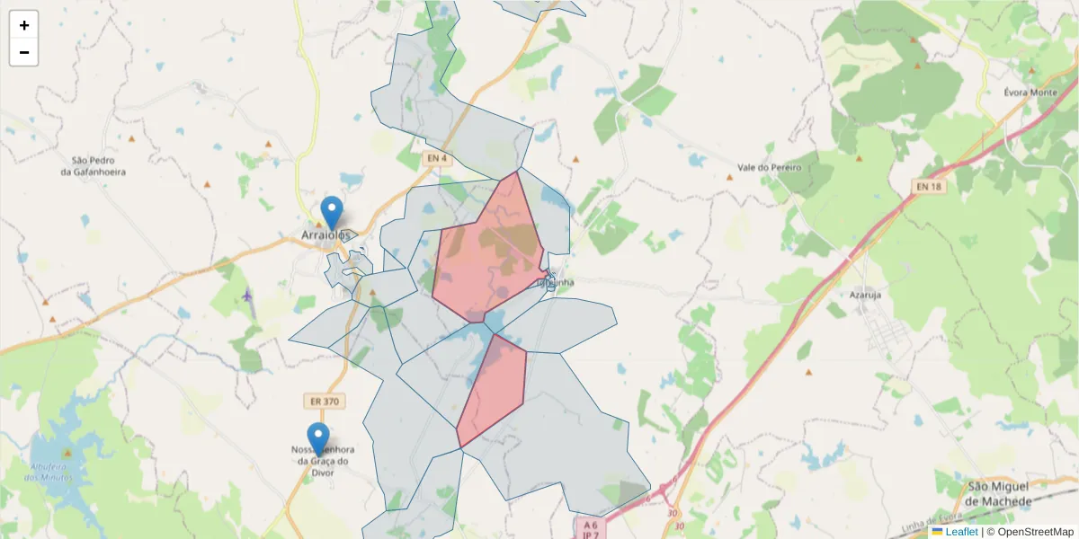Mapa detalhado do código postal 7040-280 com limites, códigos postais vizinhos e agências dos correios