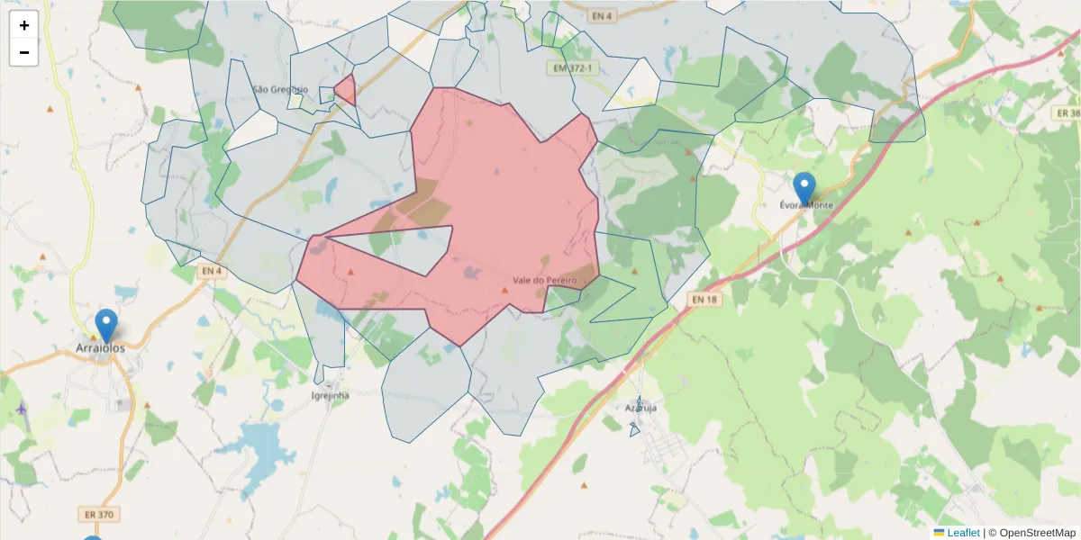 Mapa detalhado do código postal 7040-303 com limites, códigos postais vizinhos e agências dos correios