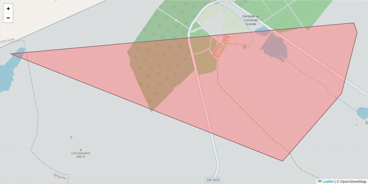 Mapa detalhado do código postal 7040-414 com limites, códigos postais vizinhos e agências dos correios