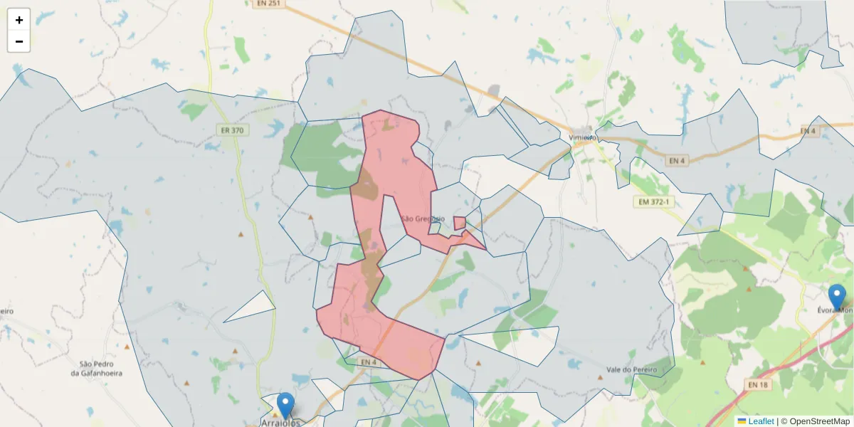 Mapa detalhado do código postal 7040-419 com limites, códigos postais vizinhos e agências dos correios