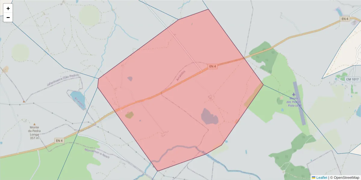 Mapa detalhado do código postal 7040-512 com limites, códigos postais vizinhos e agências dos correios