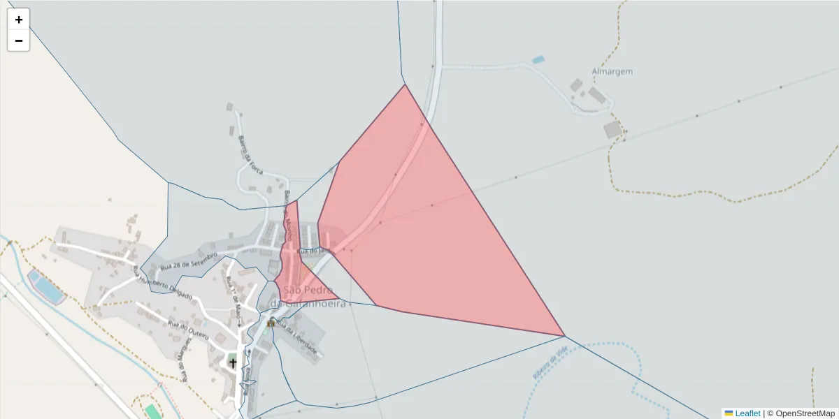 Mapa detalhado do código postal 7040-522 com limites, códigos postais vizinhos e agências dos correios