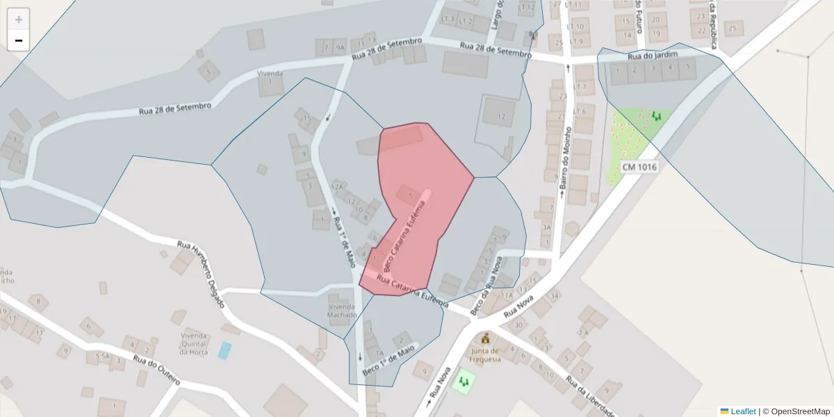 Mapa detalhado do código postal 7040-524 com limites, códigos postais vizinhos e agências dos correios