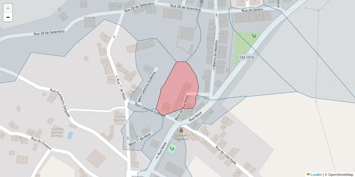 Mapa detalhado do código postal 7040-526 com limites, códigos postais vizinhos e agências dos correios