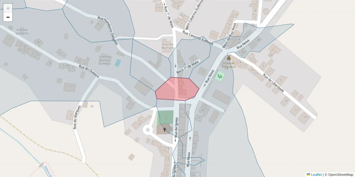 Mapa detalhado do código postal 7040-528 com limites, códigos postais vizinhos e agências dos correios