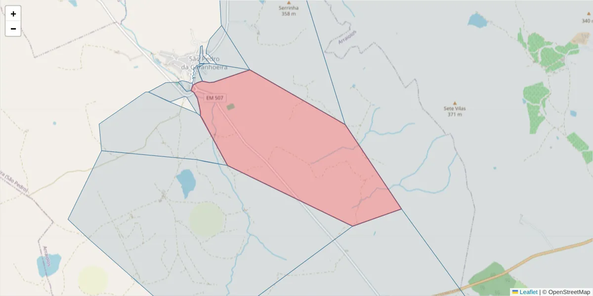 Mapa detalhado do código postal 7040-531 com limites, códigos postais vizinhos e agências dos correios