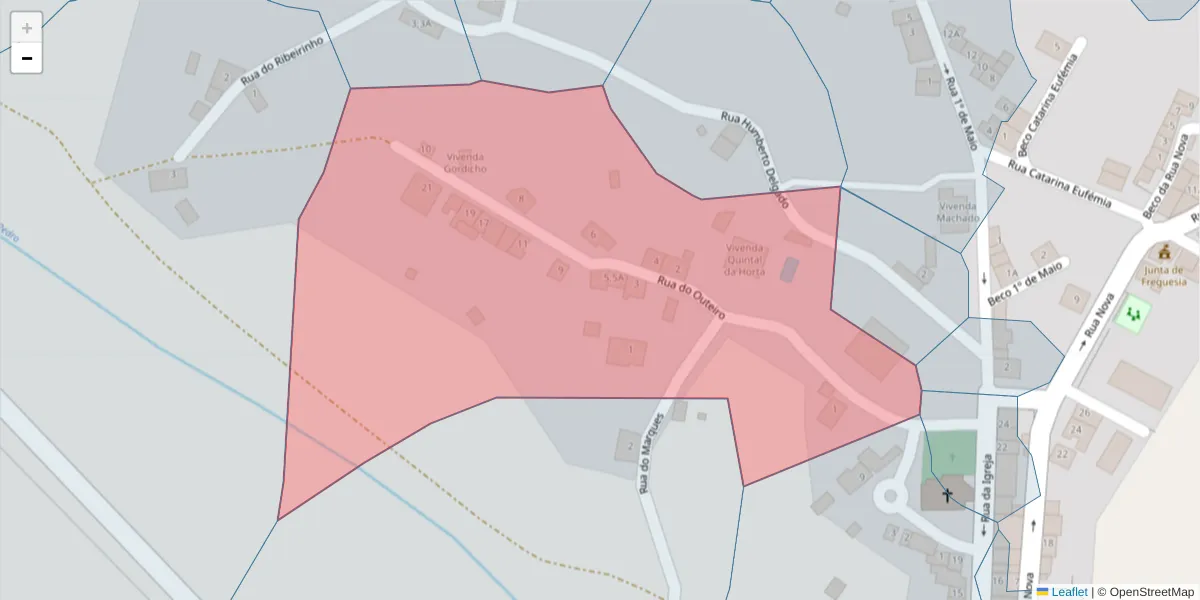 Mapa detalhado do código postal 7040-538 com limites, códigos postais vizinhos e agências dos correios