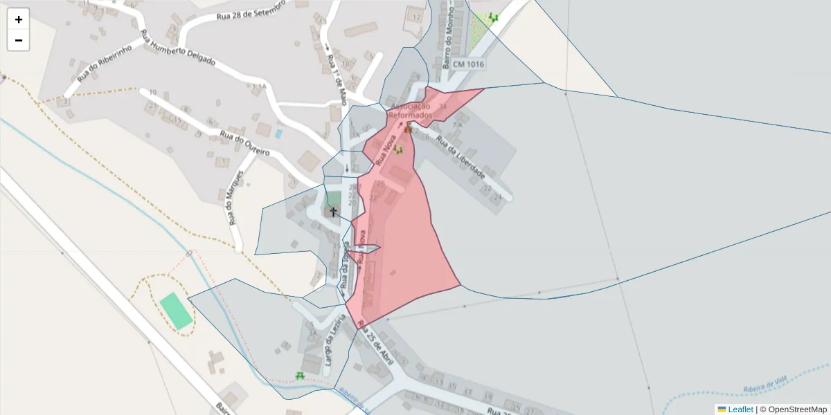 Mapa detalhado do código postal 7040-541 com limites, códigos postais vizinhos e agências dos correios