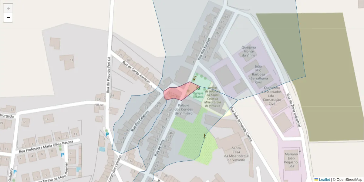 Mapa detalhado do código postal 7040-615 com limites, códigos postais vizinhos e agências dos correios