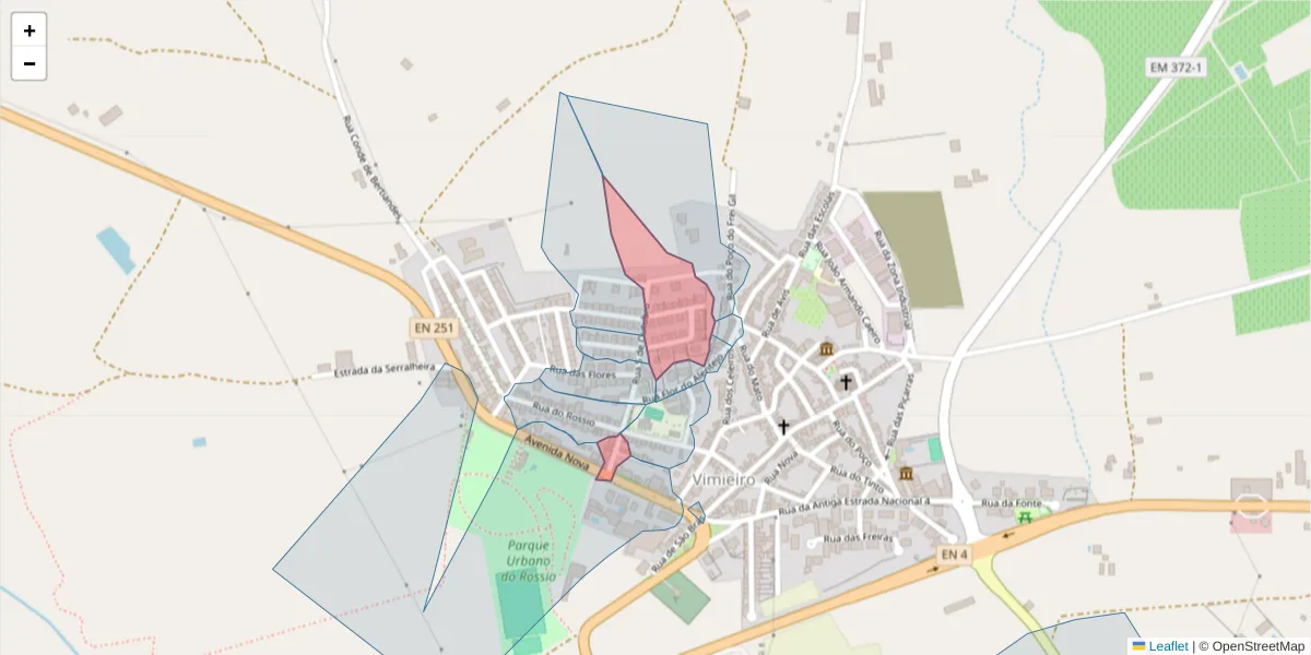Mapa detalhado do código postal 7040-625 com limites, códigos postais vizinhos e agências dos correios