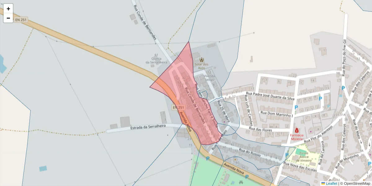 Mapa detalhado do código postal 7040-626 com limites, códigos postais vizinhos e agências dos correios