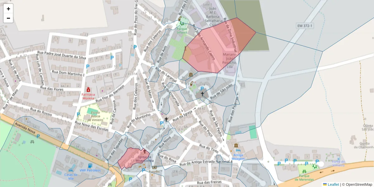 Mapa detalhado do código postal 7040-631 com limites, códigos postais vizinhos e agências dos correios