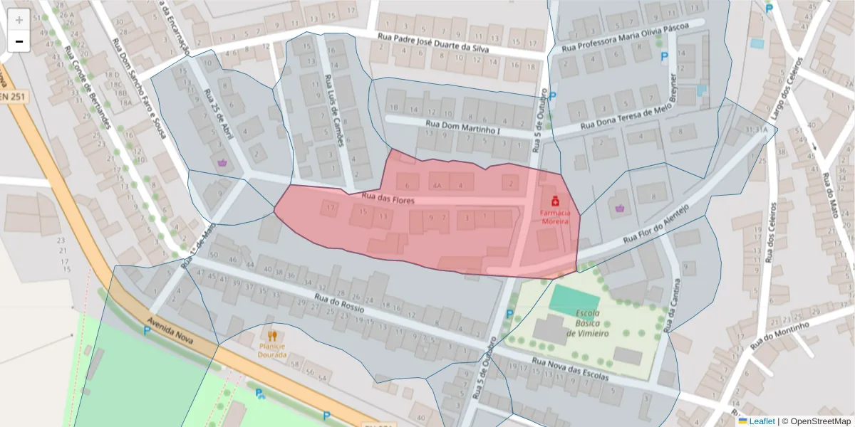 Mapa detalhado do código postal 7040-634 com limites, códigos postais vizinhos e agências dos correios