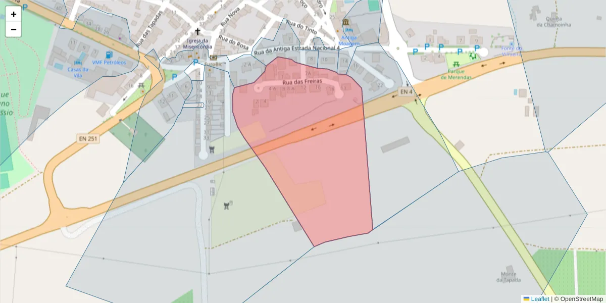Mapa detalhado do código postal 7040-635 com limites, códigos postais vizinhos e agências dos correios