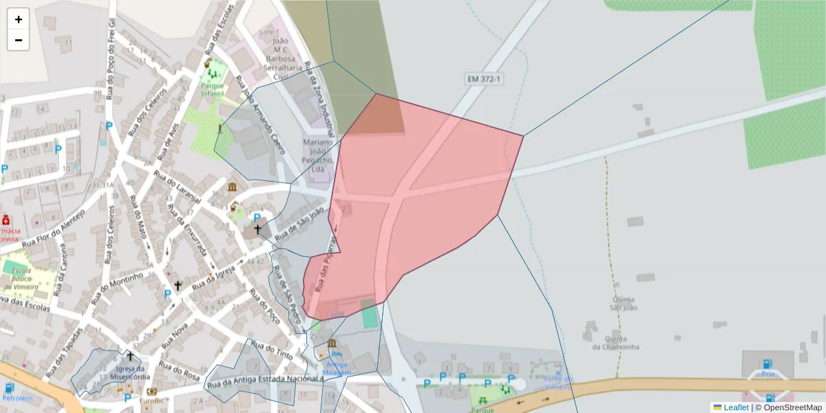 Mapa detalhado do código postal 7040-636 com limites, códigos postais vizinhos e agências dos correios