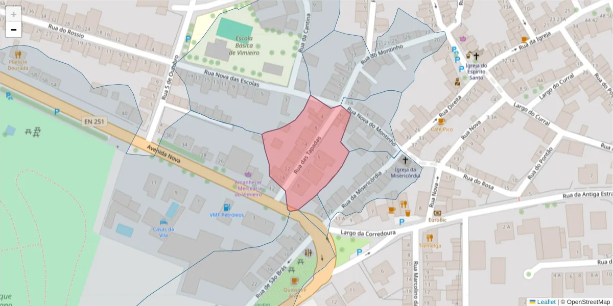 Mapa detalhado do código postal 7040-637 com limites, códigos postais vizinhos e agências dos correios