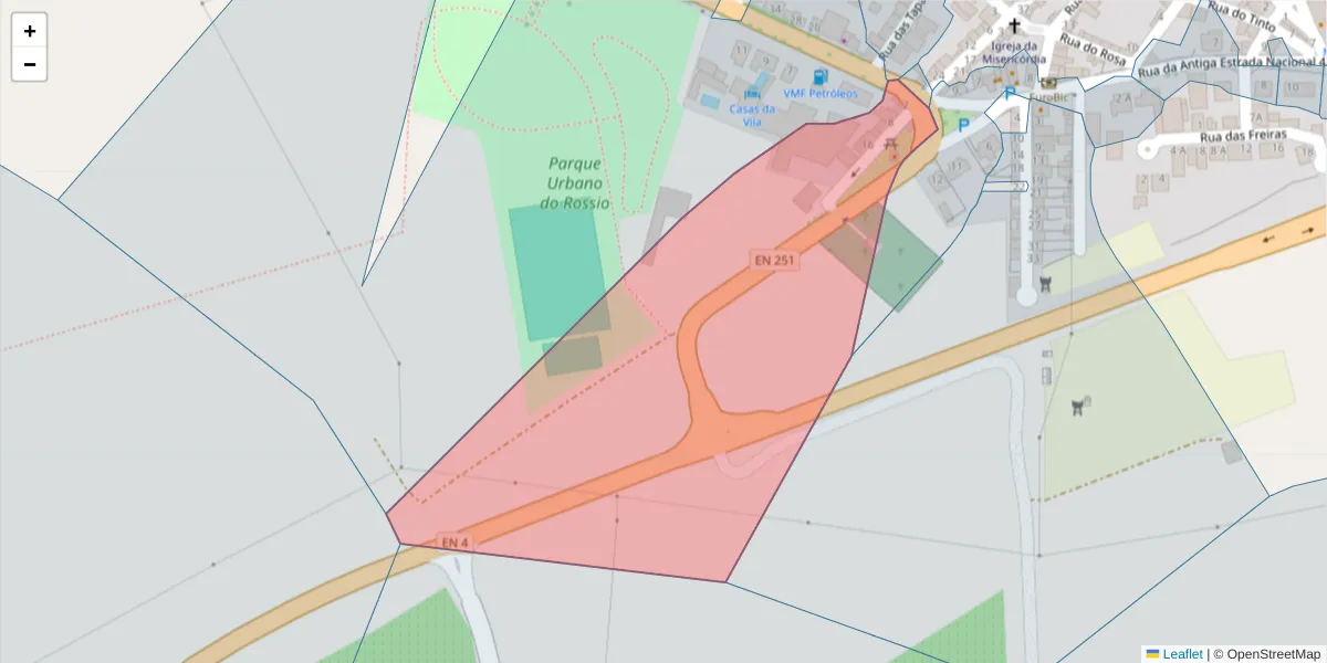 Mapa detalhado do código postal 7040-641 com limites, códigos postais vizinhos e agências dos correios