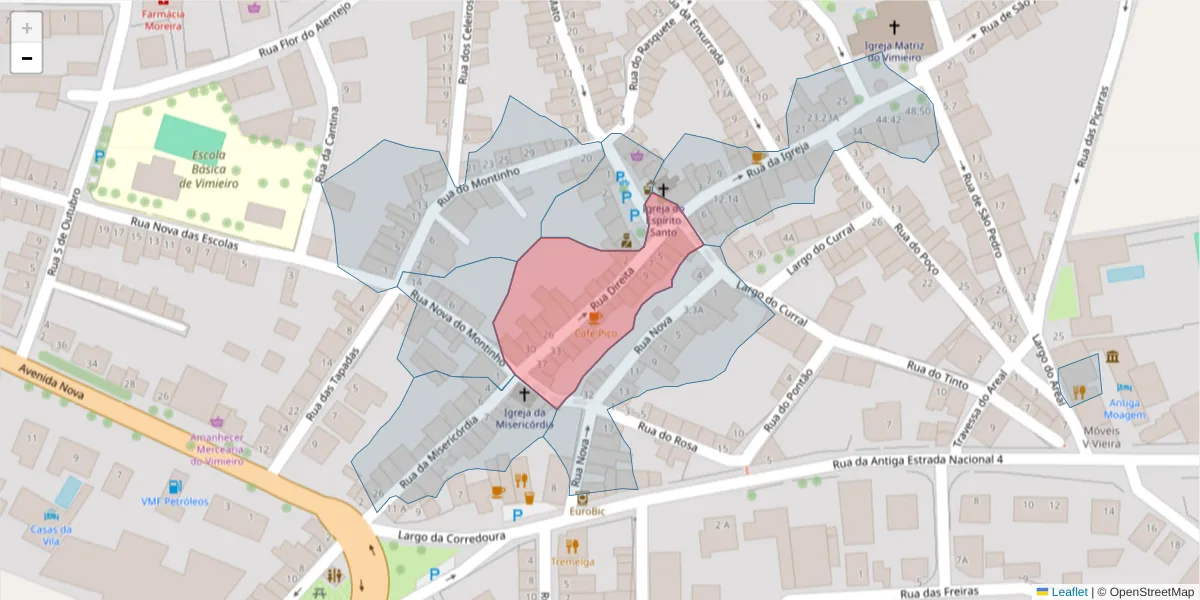 Mapa detalhado do código postal 7040-644 com limites, códigos postais vizinhos e agências dos correios