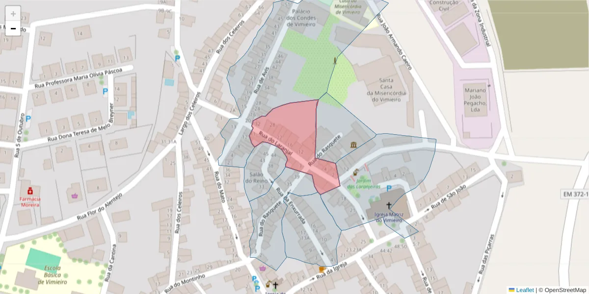 Mapa detalhado do código postal 7040-645 com limites, códigos postais vizinhos e agências dos correios