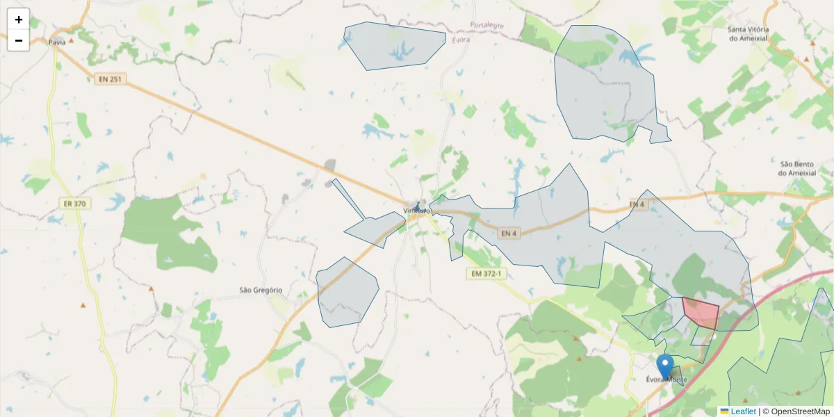 Mapa detalhado do código postal 7040-647 com limites, códigos postais vizinhos e agências dos correios