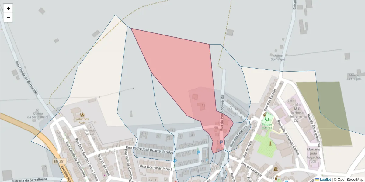 Mapa detalhado do código postal 7040-649 com limites, códigos postais vizinhos e agências dos correios