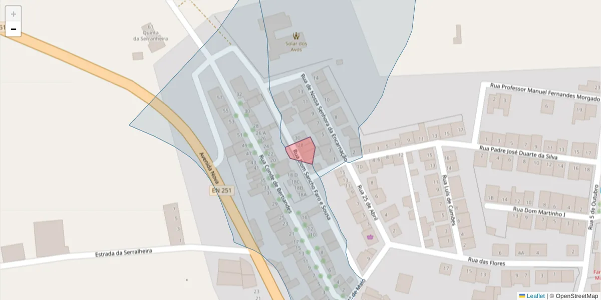 Mapa detalhado do código postal 7040-655 com limites, códigos postais vizinhos e agências dos correios