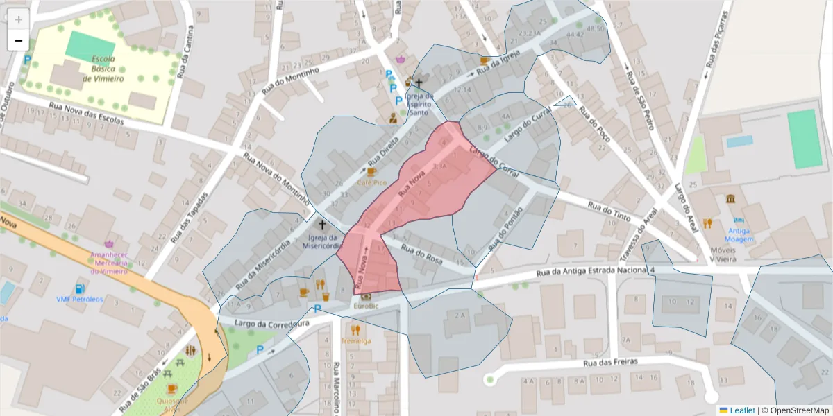 Mapa detalhado do código postal 7040-662 com limites, códigos postais vizinhos e agências dos correios