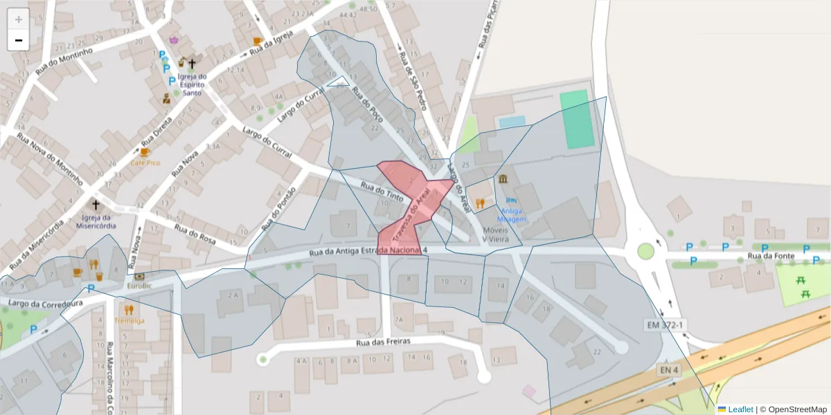 Mapa detalhado do código postal 7040-668 com limites, códigos postais vizinhos e agências dos correios